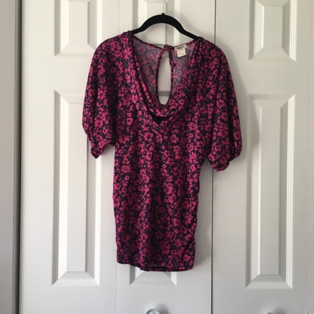 Blue and Pink Silky Floral Blouse